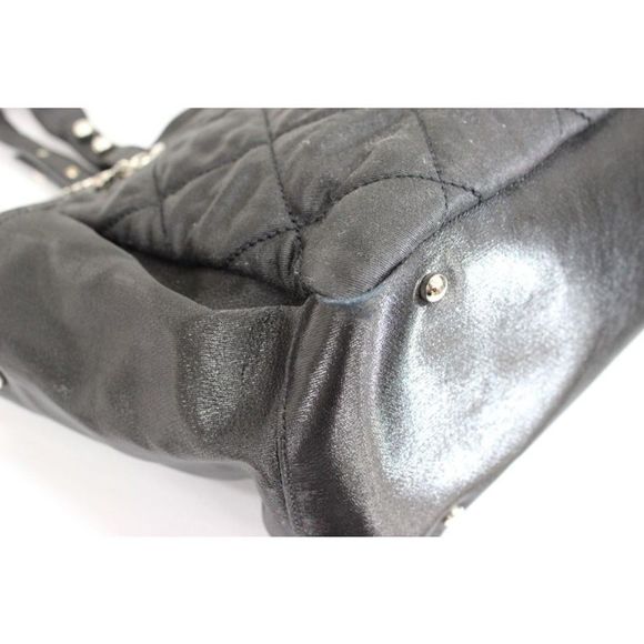 Chanel Paris Biarritz MM Shoulder Bag Black Cocomark Satin - Picture 5 of 12